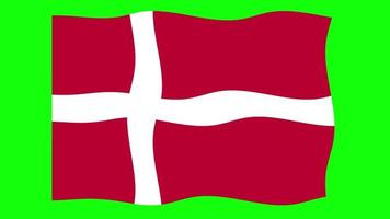 Dinamarca acenando a animação da bandeira 2d no fundo da tela verde. animação perfeita em loop. gráfico em movimento video