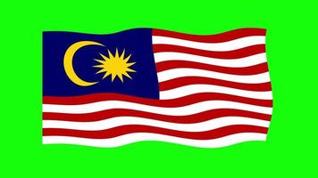 Malaysia Waving Flag 2D Animation on Green Screen Background. Looping seamless animation. Motion Graphic video