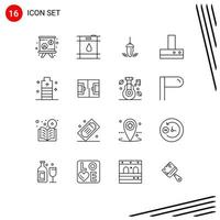 Outline Pack of 16 Universal Symbols of power energy measurement battery fan Editable Vector Design Elements