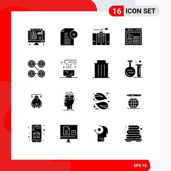 paquete de 16 signos y símbolos de glifos sólidos modernos para medios de impresión web, como el generador de navegador de oficina web de código, elementos de diseño de vectores editables