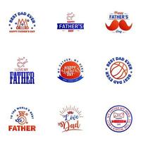 Happy fathers day greeting cards set 9 Blue and red Vector typography lettering Usable for banners print You are the best dad text design Editable Vector Design Elements