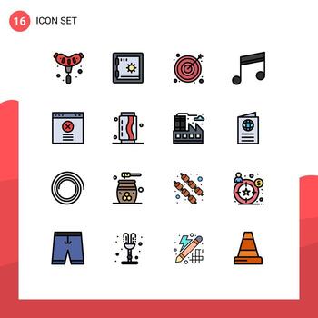 User Interface Pack of 16 Basic Flat Color Filled Lines of can blocked business block music Editable Creative Vector Design Elements