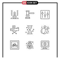 Pack of 9 Modern Outlines Signs and Symbols for Web Print Media such as form disease order bed setting Editable Vector Design Elements