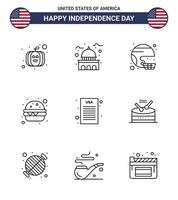 9 Line Signs for USA Independence Day declaration fast food american burger state Editable USA Day Vector Design Elements