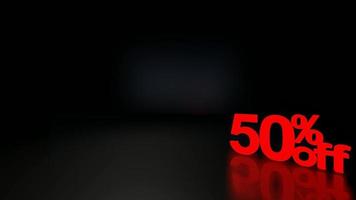 video animation of red 50 percent off icon falling from above on black reflection color background
