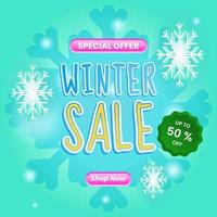 winter promotion poster design template with snow elemets, snowflakes and text. colorful, modern, simple and fun style. use for advert, ads, banner and flyer vector