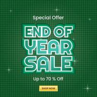 marketing design with 3d text effect and dark green background with square pattern. used for end of year sale promotion, banner, poster, brochure, advert and ads vector