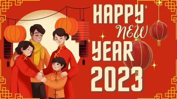 feliz Ano Novo Chinês. fundo vermelho do ano lunar tradicional. família feliz. festivais chineses. animação de vídeo fhd video