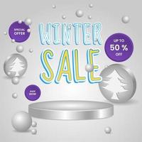 winter sale design with podium, text and grey background. simple, minmal, elegant and modern style. use for poster, banner, advert and promotion vector