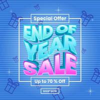 end of year sale design for ppromotion. simple and modern style. wave and 3d text effect  with blue background, stripe pattern and giftbox. use for banner, poster, brochure, advert and ads vector