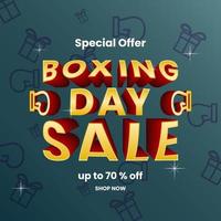 plantilla de diseño de promoción de venta de boxing day con texto 3d y fondo oscuro. estilo sencillo, minimalista y moderno. blanco, rojo y dorado. uso para afiches, pancartas, anuncios y promociones vector