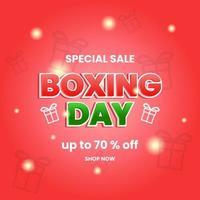 sale promotion design template for boxing day. text, giftbox and red background. simpel, minamal and modern style. white, red and green. use for banner, advert and ads vector