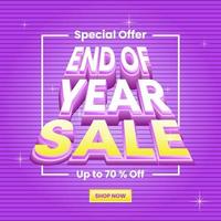 sale promotion for end of year design. 3d text effect and puple background with stripes pattern. use for banner, poster, brochure, advert, marketing and ads vector