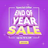 sale promotion for end of year design. 3d text effect and puple background with stripes pattern. use for banner, poster, brochure, advert, marketing and ads vector