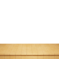 Wooden table foreground, wood table top front view 3d render isolated png