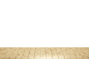 Wooden table foreground, wood table top front view 3d render isolated png