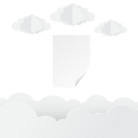 Paper art of white paper on sky with clouds, template for text and label. png