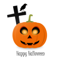 feliz texto tipográfico de halloween y calabaza naranja realista. diseño de volante de fiesta de halloween png