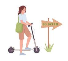 Woman with electric scooter semi flat color vector character. Editable figure. Full body person. Simple cartoon style illustration for web graphic design and animationd