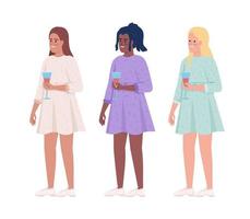 Ladies wearing beautiful dresses semi flat color vector characters set. Editable figures. Full body people on white. Party simple cartoon style illustration pack for web graphic design and animation