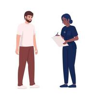 hombre triste quejándose de personajes vectoriales de color semiplano de la oficial de policía. figuras editables. personas de cuerpo completo en blanco. ilustración de estilo de dibujos animados simple para diseño gráfico web y animación vector