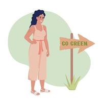 Go green thinking 2D vector isolated illustration. Reducing consumption flat character on cartoon background. Colourful editable scene for mobile, website, presentation