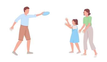 Family playing freebie semi flat color vector characters. Active rest. Editable figures. Full body people on white. Simple cartoon style illustration for web graphic design and animation