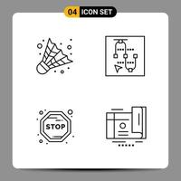 4 Black Icon Pack Outline Symbols Signs for Responsive designs on white background 4 Icons Set Creative Black Icon vector background