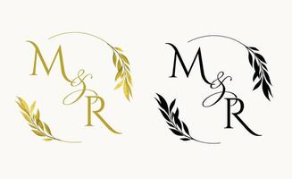 MR Initial Wedding Floral Monogram Logo. vector