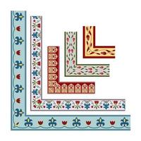 Set of decorative seamless Mughal motif ornamental border with corner. vector