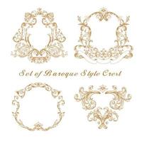 Set of Premium gold vintage baroque frame scrolls ornament engraving crest floral. vector