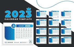 diseño de calendario de escritorio de mesa moderno para el año nuevo 2023 con color degradado azul vector