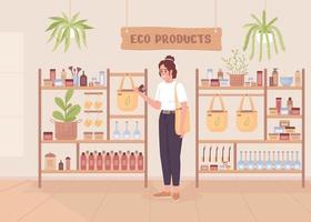 Shopping for eco products flat color vector illustration