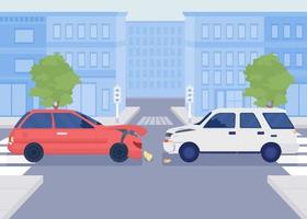 Traffic collision flat color vector illustration