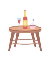 Champagne and cupcake on small table semi flat color vector objects