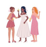 Bride with bridesmaids semi flat color vector characters