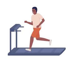Man running on treadmill semi flat color vector character
