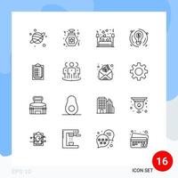 Group of 16 Outlines Signs and Symbols for result notepad love dollar business Editable Vector Design Elements