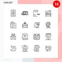 Pictogram Set of 16 Simple Outlines of desk living money home document Editable Vector Design Elements