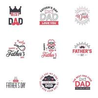 Fathers Day Lettering 9 Black and Pink Calligraphic Emblems Badges Set Isolated on Dark Blue Happy Fathers Day Best Dad Love You Dad Inscription Vector Design Elements For Greeting Card and Othe