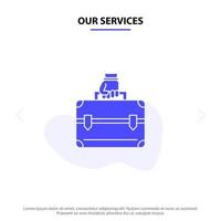 Our Services Money Briefcase Case Bag Solid Glyph Icon Web card Template vector