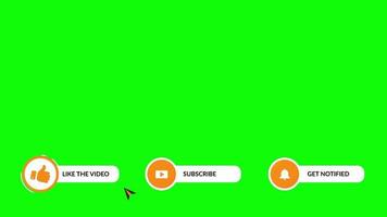 Animación de pantalla verde de clave de croma de los iconos de las redes sociales. iconos de redes sociales sobre fondo verde. Animación de video del tercio inferior en 4k. suscribir