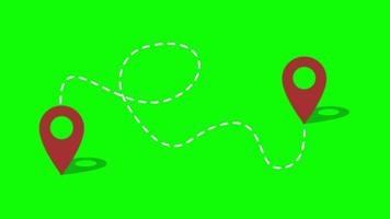 Standortschild Kartenzeiger weißes Stiftmarkierungsschild, das auf der Animation des Reisesymbols auf dem grünen Bildschirm springt. Punktsymbolanimation auf Chroma-Key. Kartenmarkierungssymbolschleife roter grüner Bildschirm. video