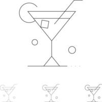 Glass Drink Wine Spring Bold and thin black line icon set vector