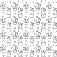 Seamless pattern with cute hand-drawn cacti white background. vector