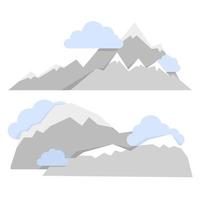 Set of different compositions of gray mountains with blue clouds vector