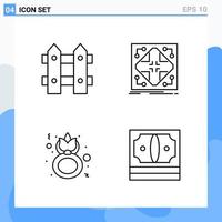 Modern 4 Line style icons Outline Symbols for general use Creative Line Icon Sign Isolated on White Background 4 Icons Pack vector