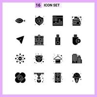 16 Icons in Solid Style Glyph Symbols on White Background Creative Vector Signs for Web mobile and Print