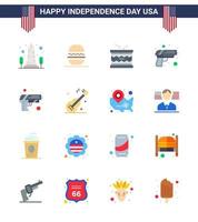 feliz día de la independencia paquete de iconos de 16 pisos para web y seguridad de armas impresas desfile de armas de estados unidos elementos de diseño vectorial editables del día de estados unidos vector