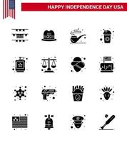 paquete de iconos de vector de stock del día americano 16 signos y símbolos de glifo sólido para matraz líquido st bebida soda elementos de diseño de vector de día de estados unidos editables